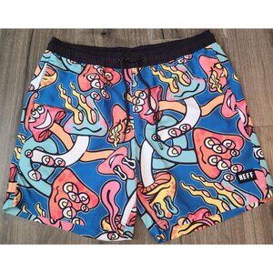 Neff Swim Trunks Shorts Mens Medium Psychedelic Mushroom Print Drawstring Summer